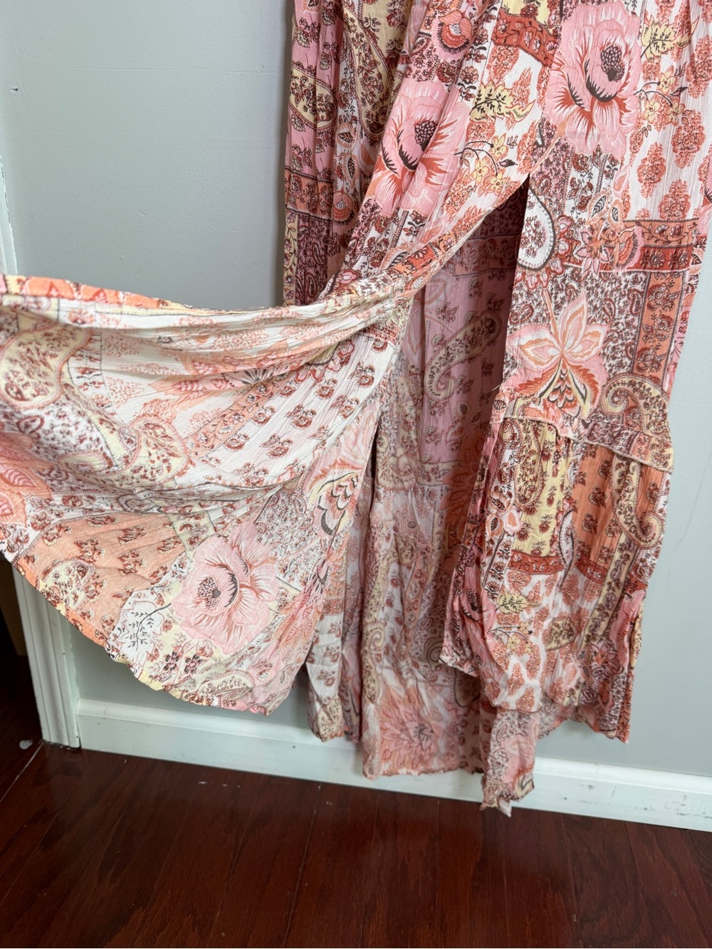 Angie Boho Pink Paisley High Low Maxi Dress Romantic Cottagecore Festival LARGE - Picture 6 of 14